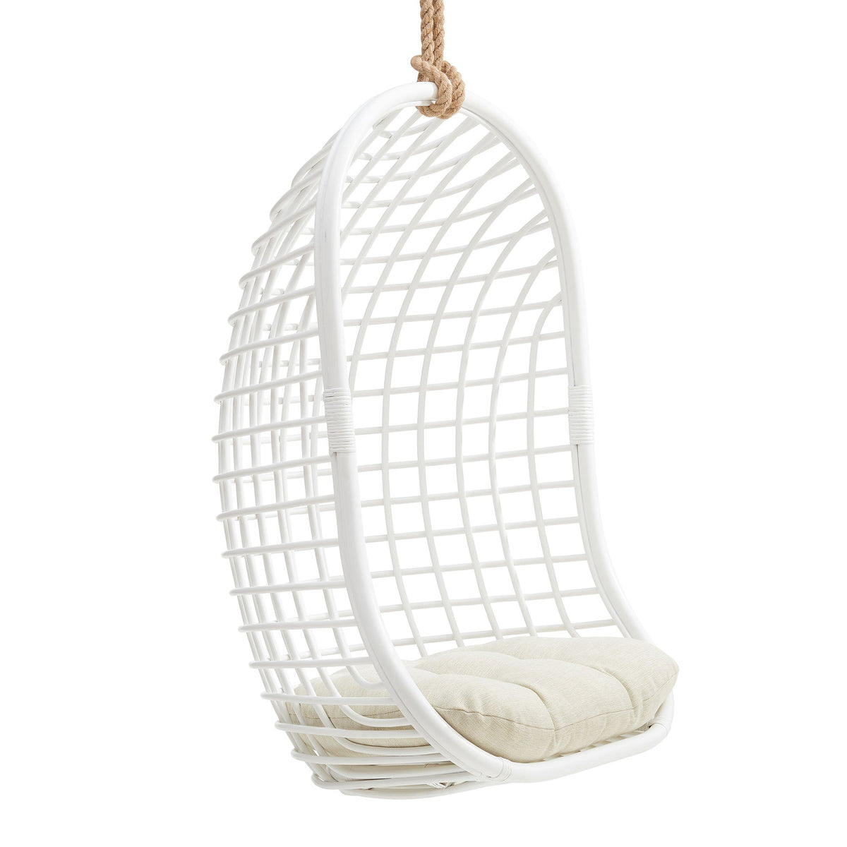 Tamsin White Light Beige Open Grid Weave Natural Rattan Hanging Chair