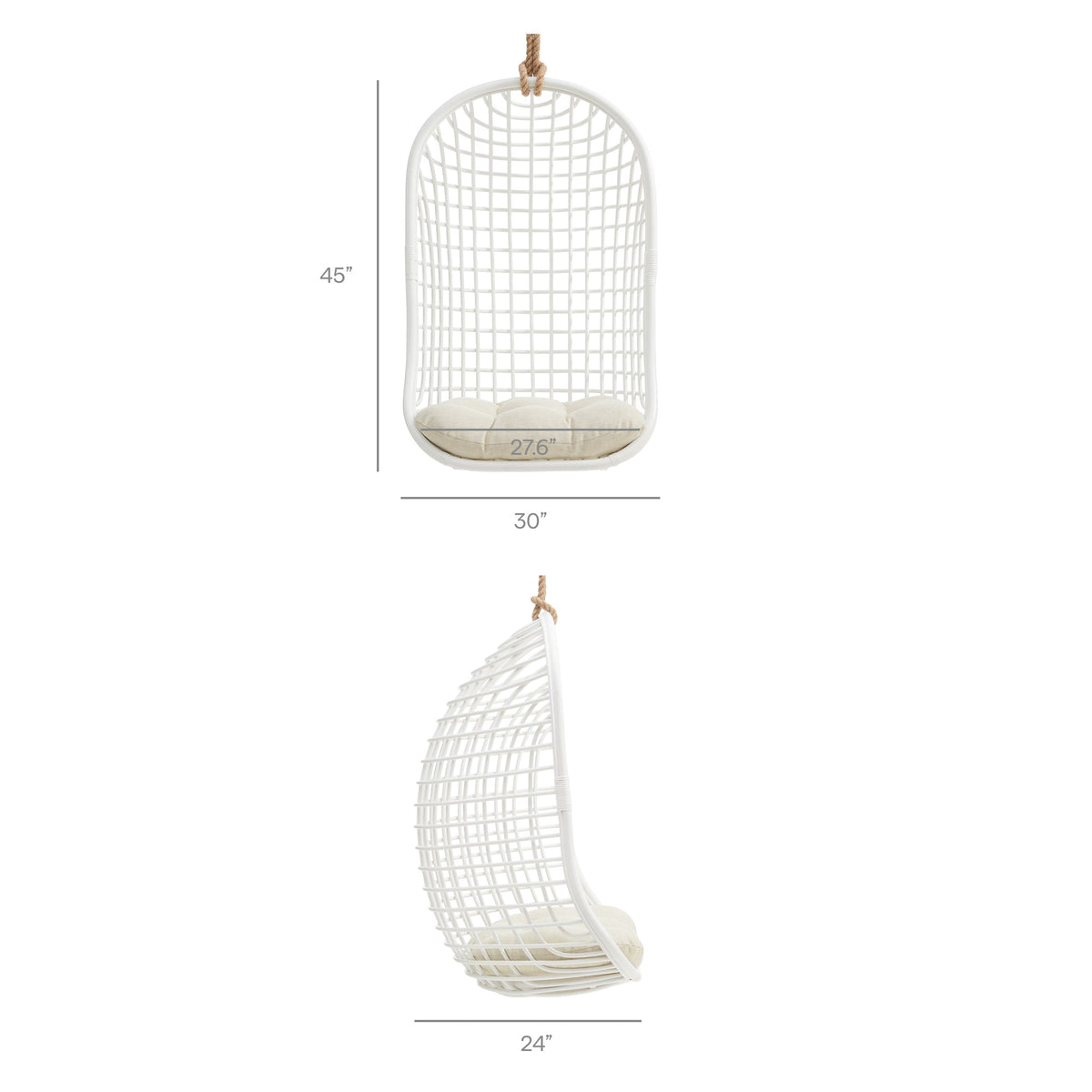 Tamsin White Light Beige Open Grid Weave Natural Rattan Hanging Chair