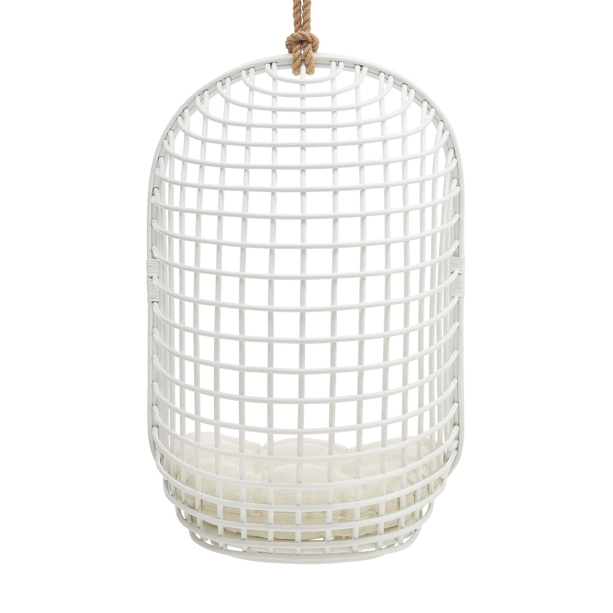 Tamsin White Light Beige Open Grid Weave Natural Rattan Hanging Chair