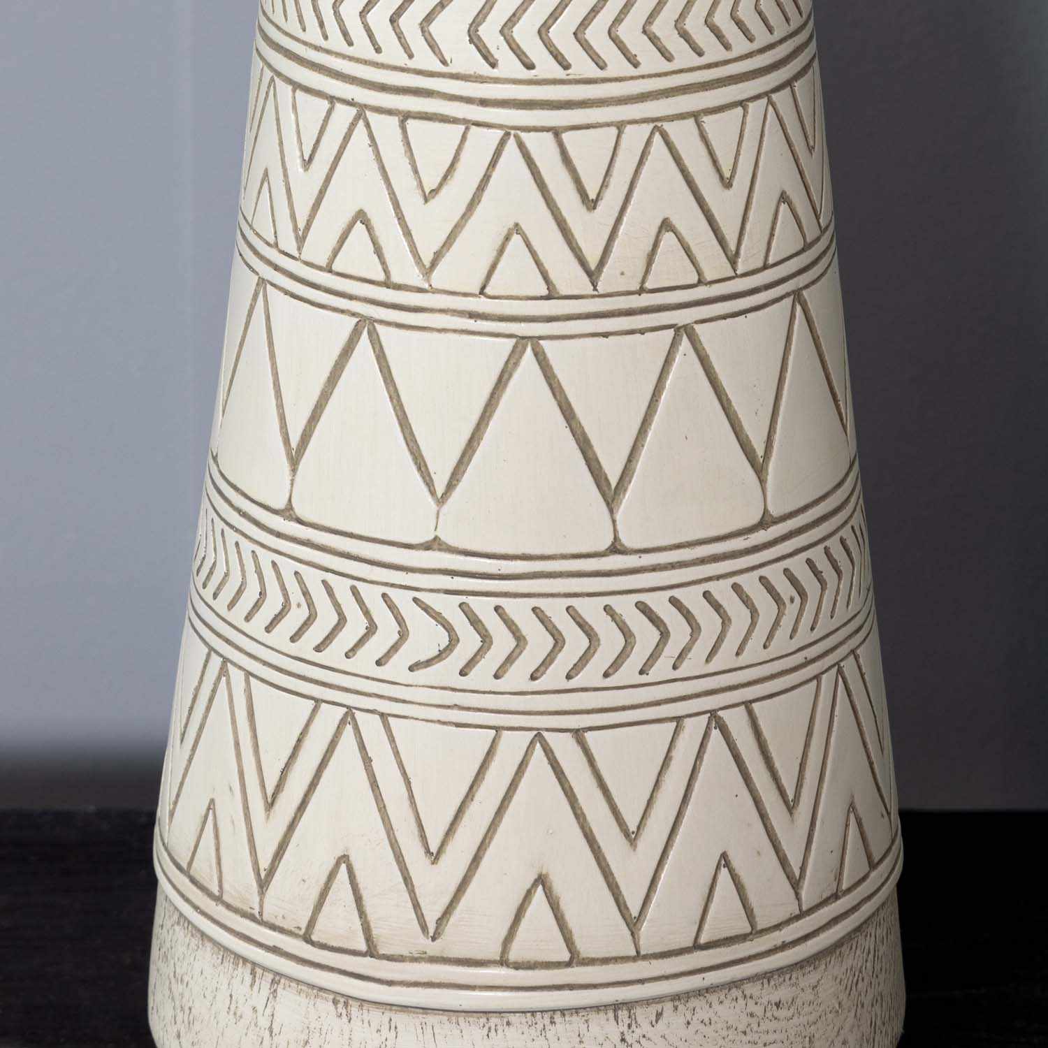 Tan and Cream Resin Lamp with White Linen Table Lamp - Ornate Home