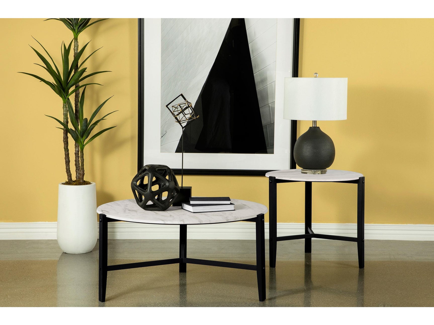 Tandi White 2-piece Faux Marble Coffee and End Table Set - Ornate Home