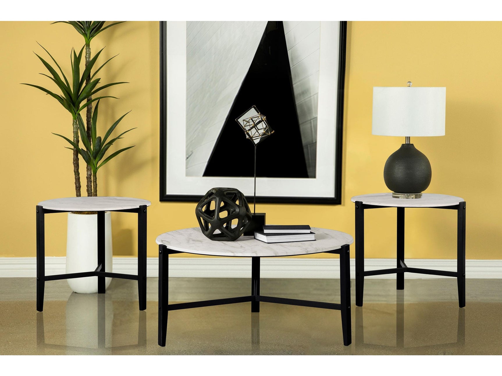 Tandi White 3-piece Faux Marble Coffee and End Table Set - Ornate Home