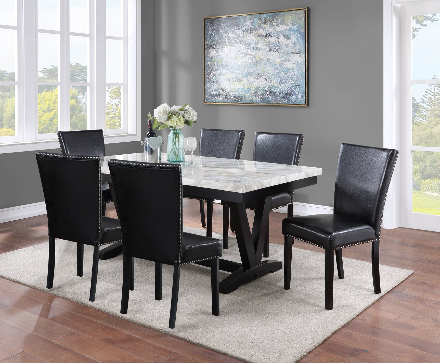 Tanner Black/White Faux Marble Top Dining Set - Ornate Home