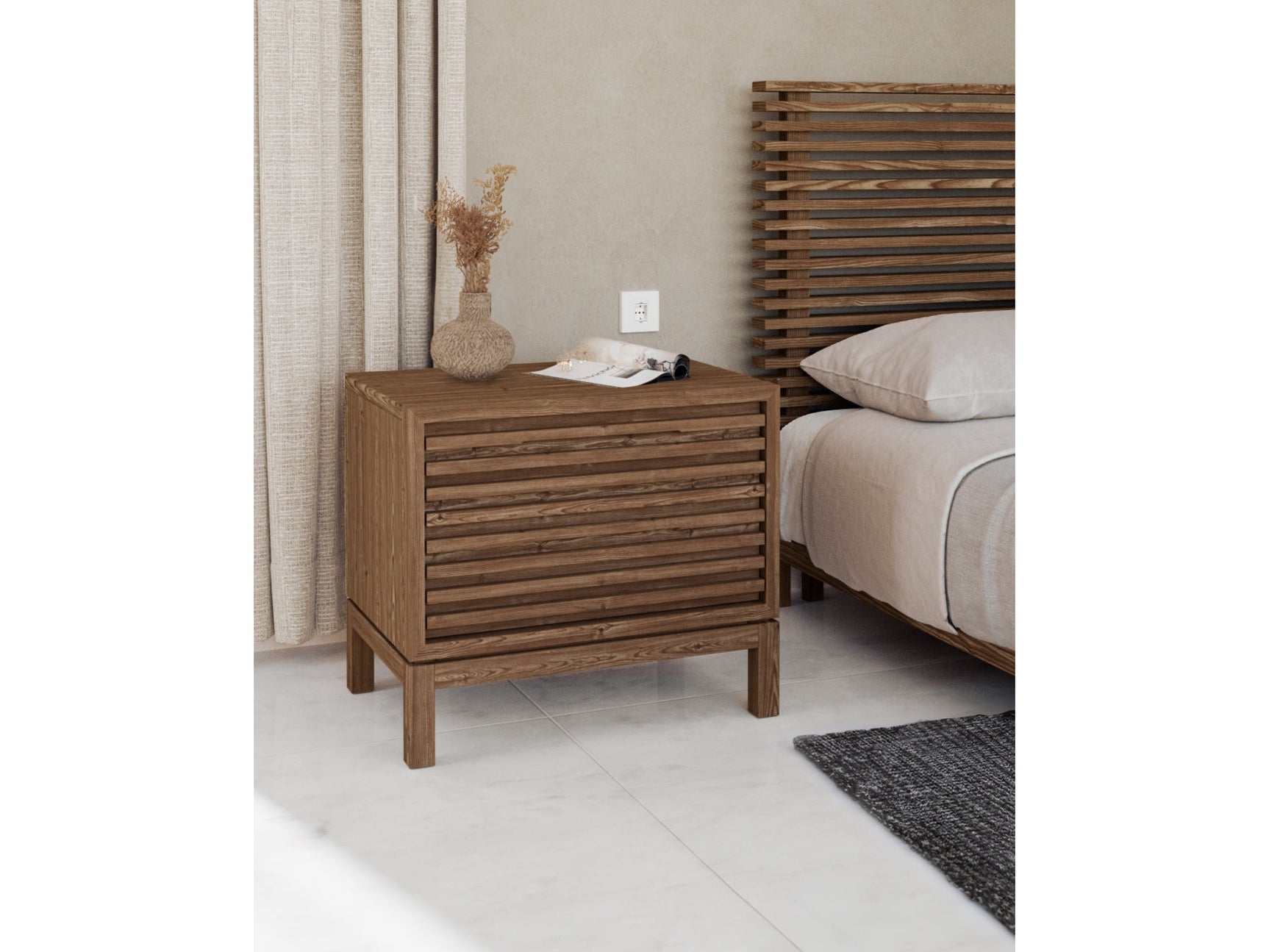 Tanner Two Drawer Ash Wood Nightstand in Roux - Ornate Home