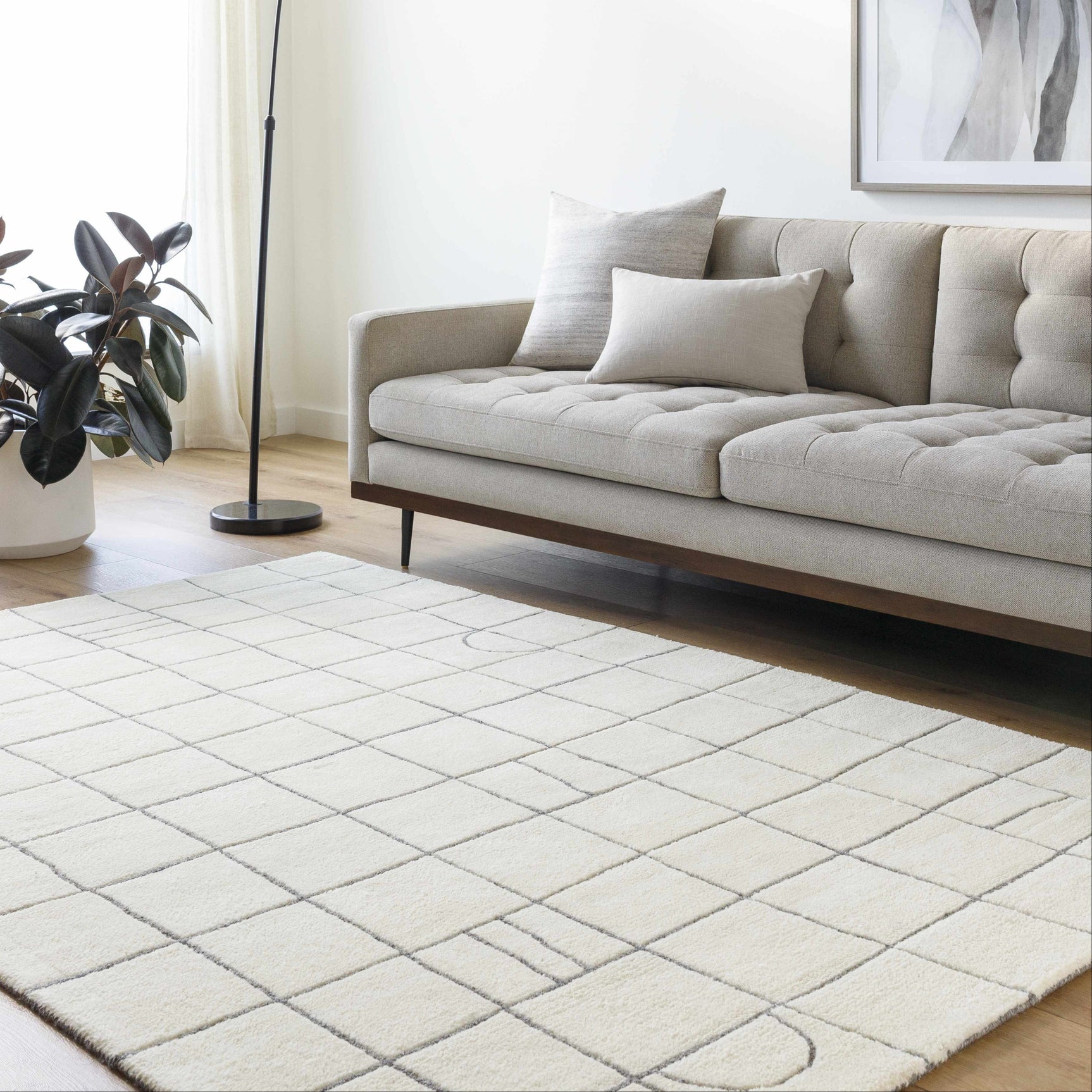 Tanya Pearl White Grid Wool Rug - Clearance - Ornate Home