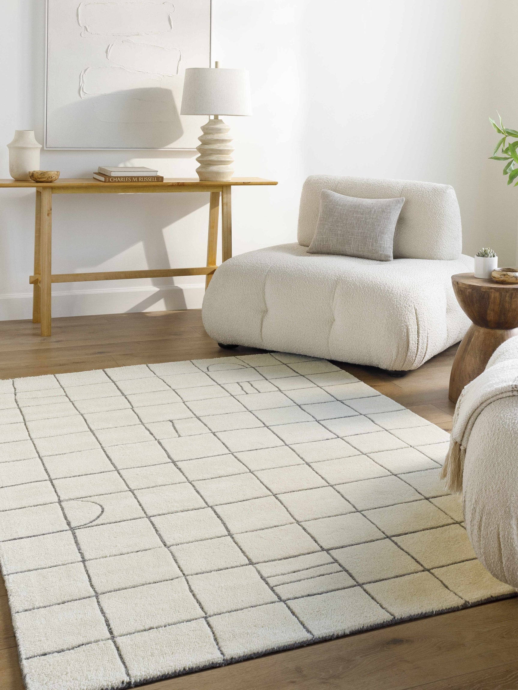 Tanya Pearl White Grid Wool Rug - Clearance - Ornate Home