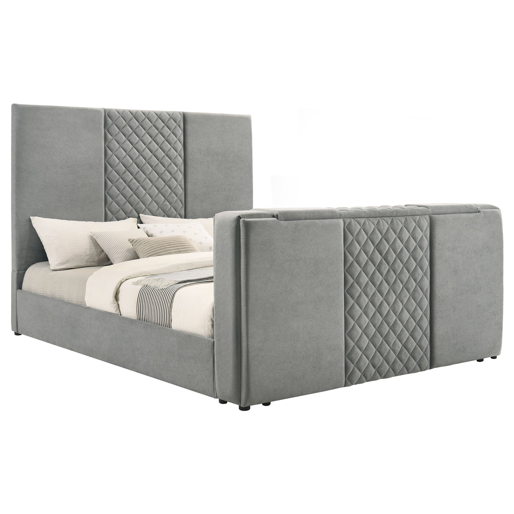 Tara Grey 61-inch Upholstered Eastern King Panel TV Bed - Ornate Home