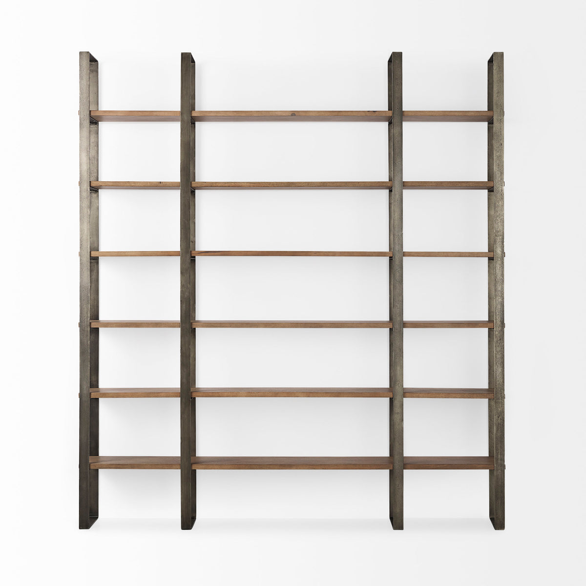 Taunton Medium Brown/Antique Nickel Wood 6 Tier Shelving Unit - Ornate Home