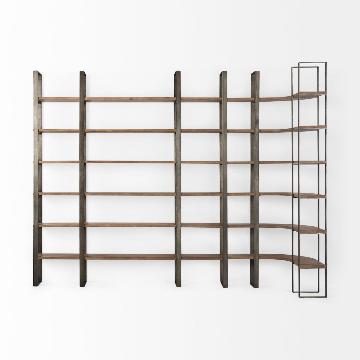 Taunton Medium Brown/Antique Nickel Wood 6 Tier Shelving Unit - Ornate Home