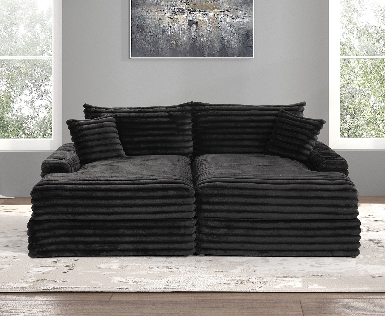 Tavedestrand Black Double Chaise Sofa - Ornate Home