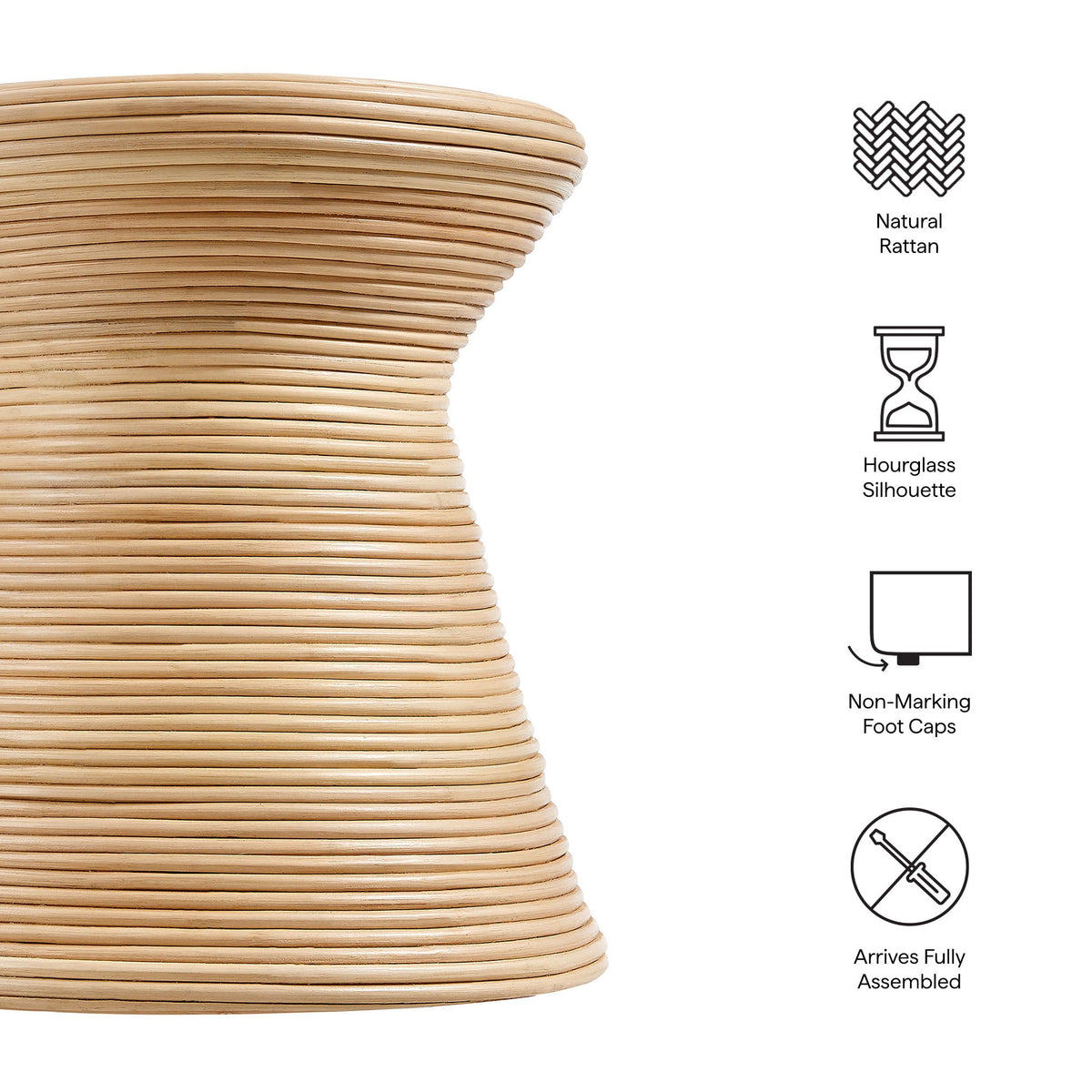 Tavi Hourglass Natural Rattan Round Side Table - Ornate Home