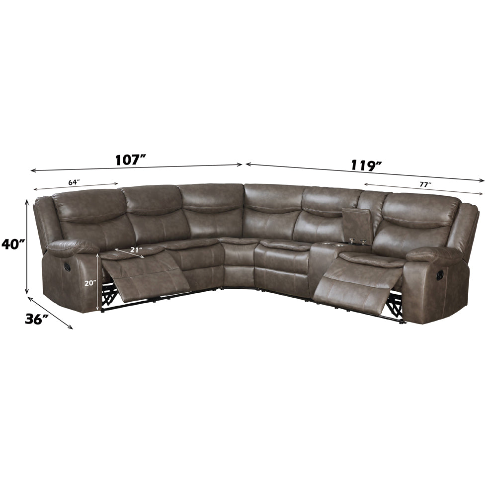 Tavin Taupe LeatherAire Match Manual Reclining Sectional Sofa (Motion) - Ornate Home