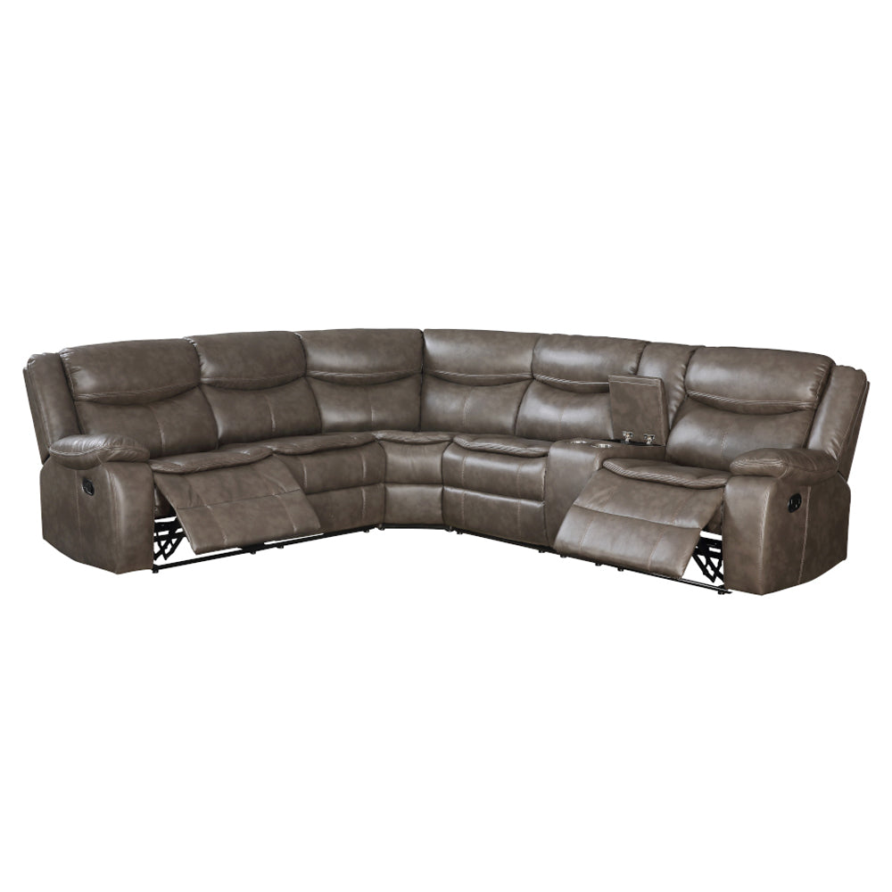 Tavin Taupe LeatherAire Match Manual Reclining Sectional Sofa (Motion) - Ornate Home