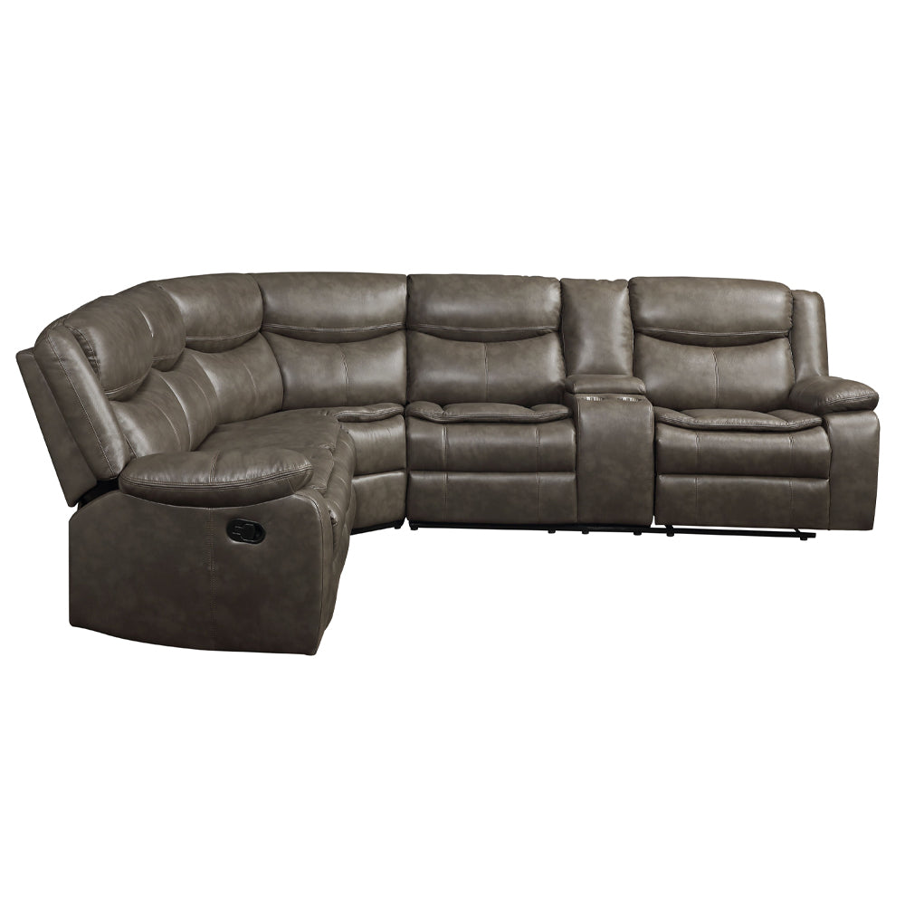 Tavin Taupe LeatherAire Match Manual Reclining Sectional Sofa (Motion) - Ornate Home