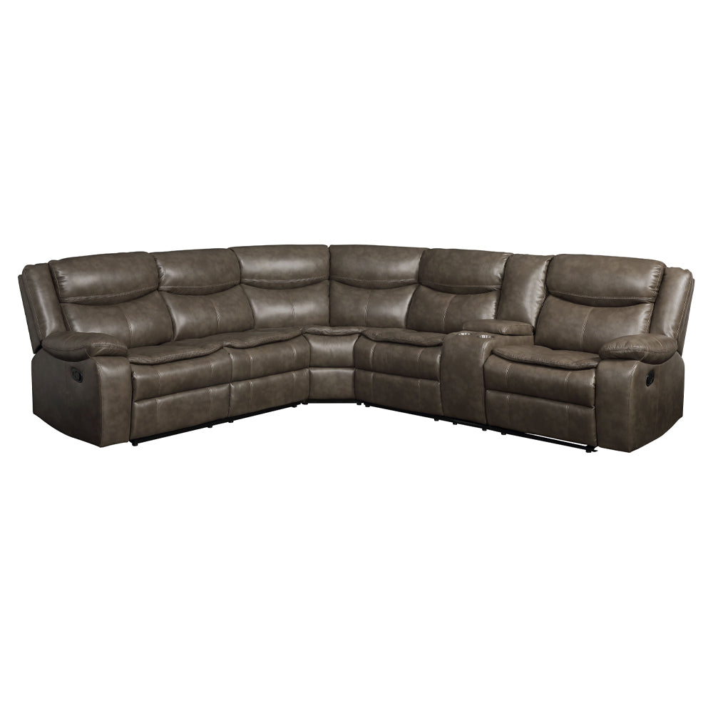 Tavin Taupe LeatherAire Match Manual Reclining Sectional Sofa (Motion) - Ornate Home
