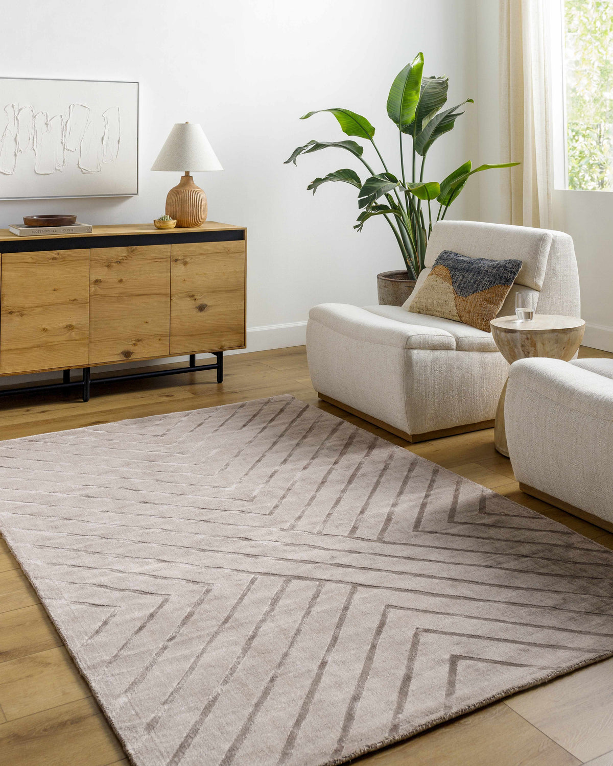 Tavran Taupe Subtle Linear Texture Cottage Farmhouse Viscose Handmade Area Rug - Clearance - Ornate Home