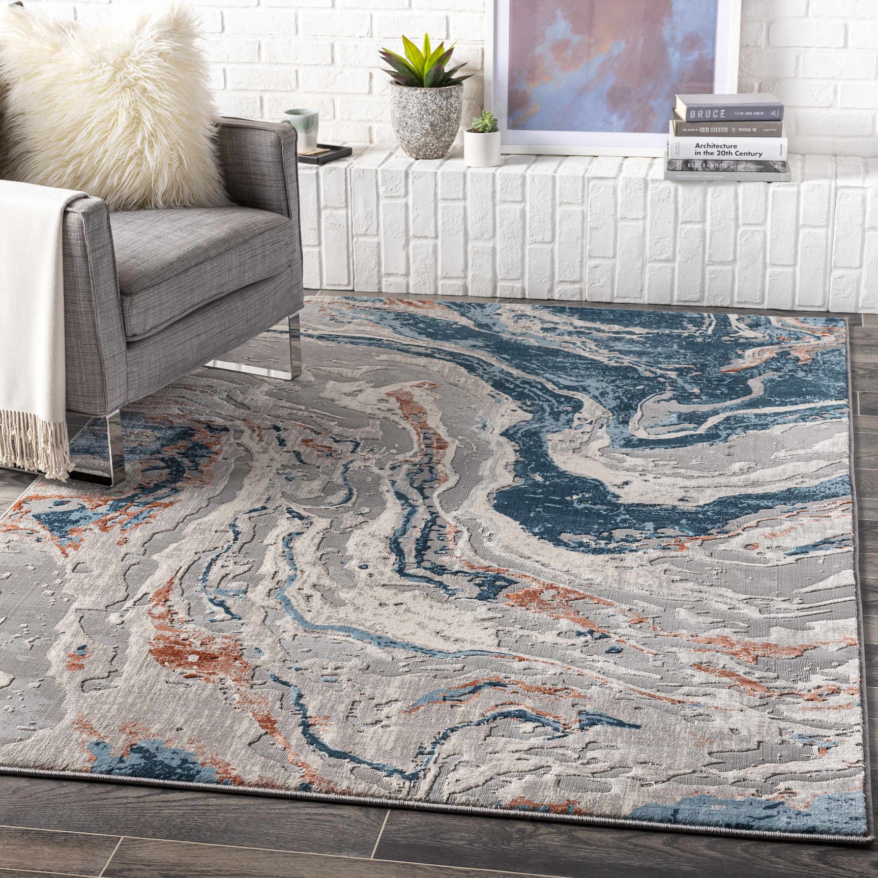 Tayport Blue Marble Rug - Clearance - Ornate Home