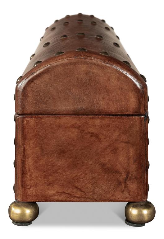 Telescope Brown Leather Box With Tacks - Ornate Home