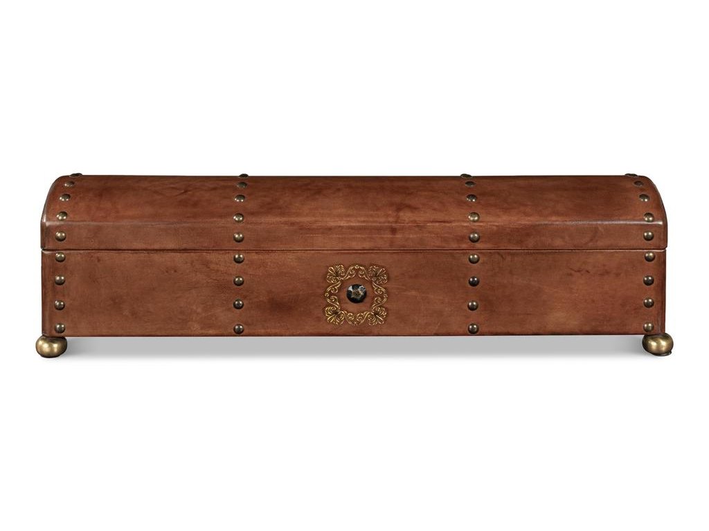 Telescope Brown Leather Box With Tacks - Ornate Home