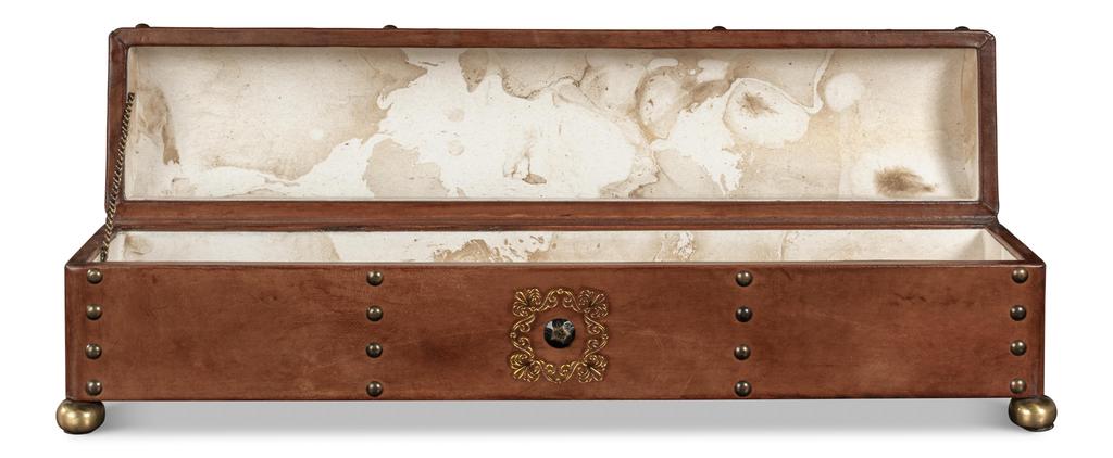 Telescope Brown Leather Box With Tacks - Ornate Home