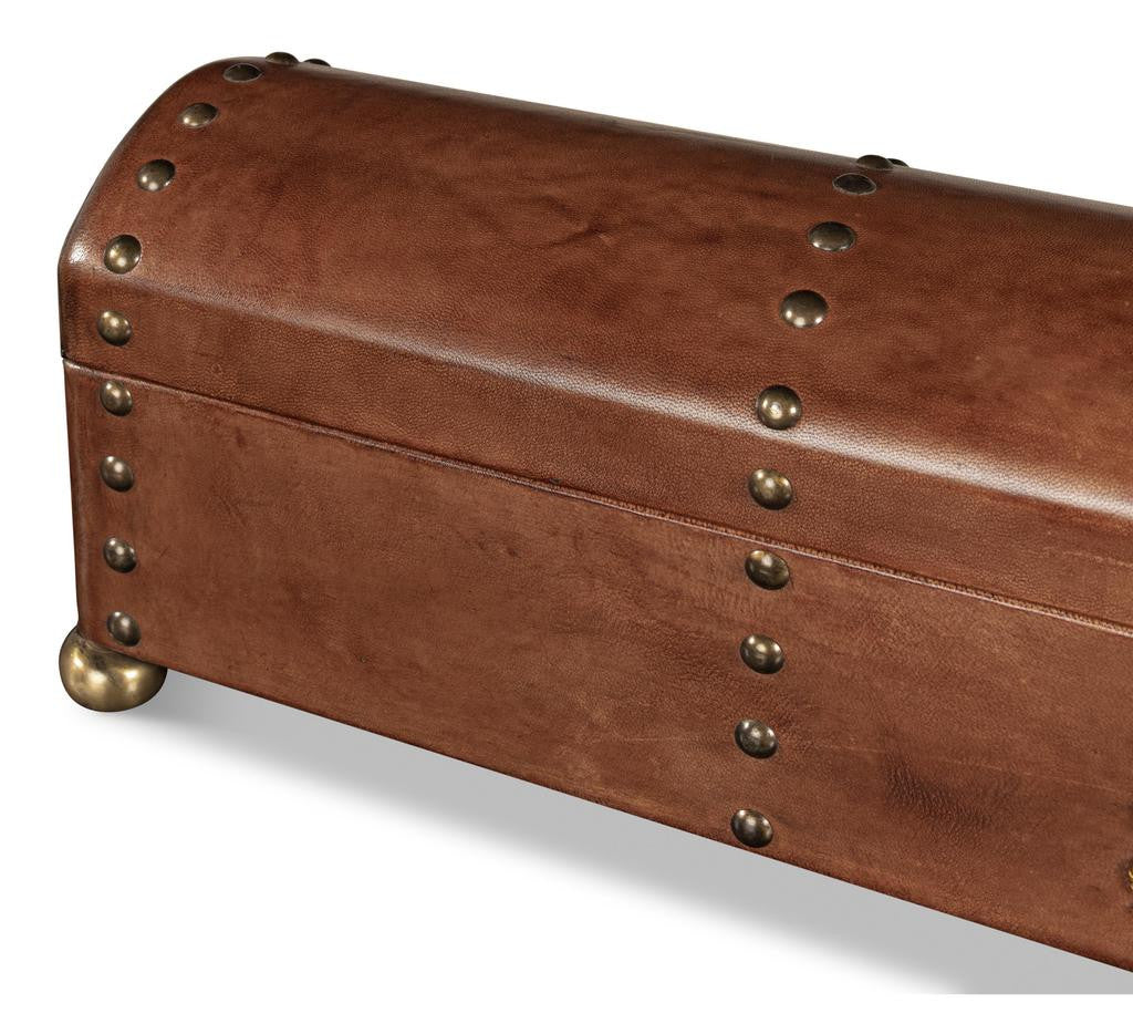 Telescope Brown Leather Box With Tacks - Ornate Home
