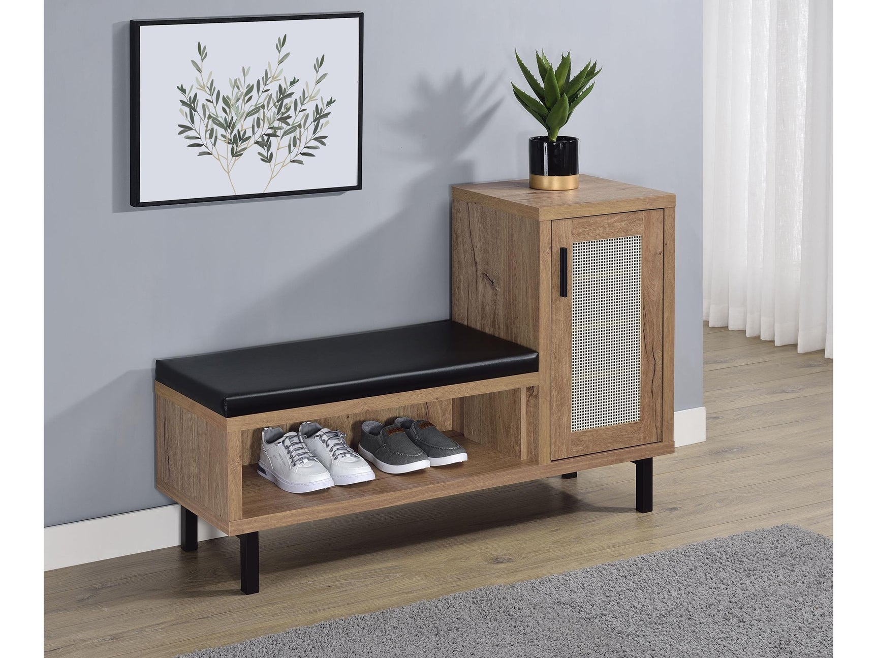 Teller Natural Oak 1-door Entryway Shoe Storage Bench - Ornate Home