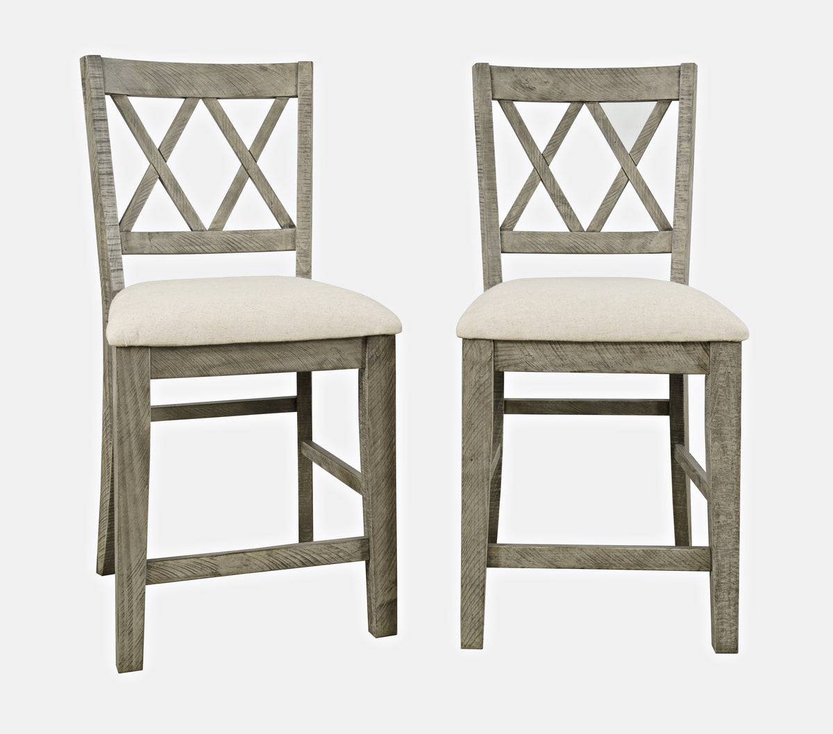 Telluride Driftwood Round Counter Dining Table w/ 4 X-Back Stools - Ornate Home