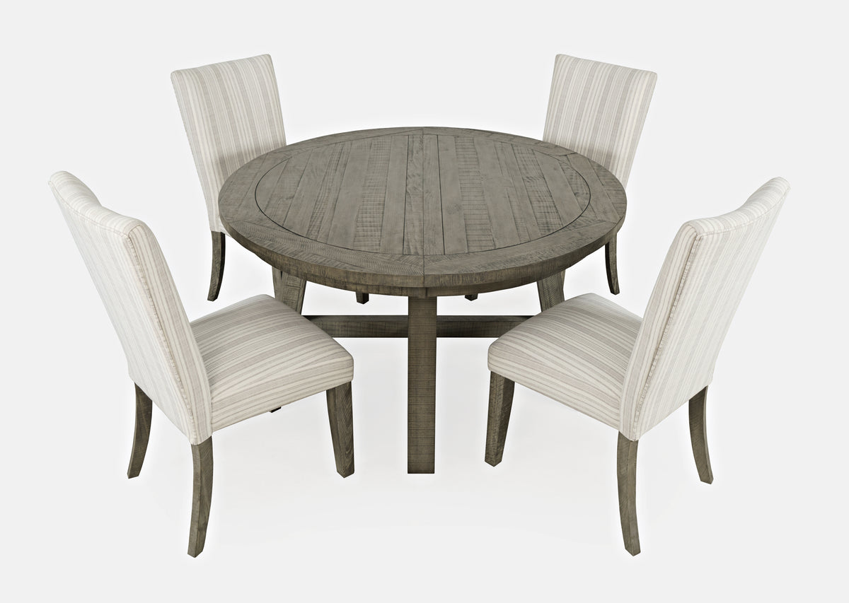 Telluride Driftwood Round Dining Table w/ 4 Uph Chairs - Ornate Home