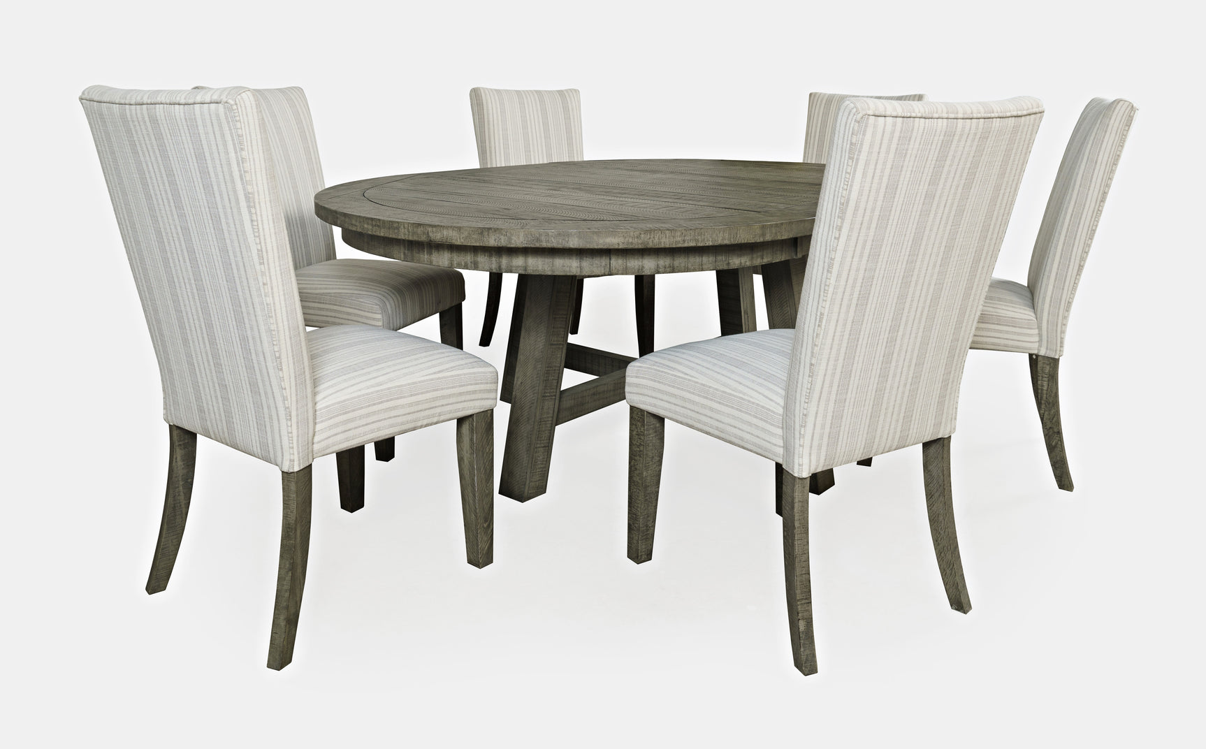 Telluride Driftwood Round Dining Table w/ 6 Uph Chairs - Ornate Home