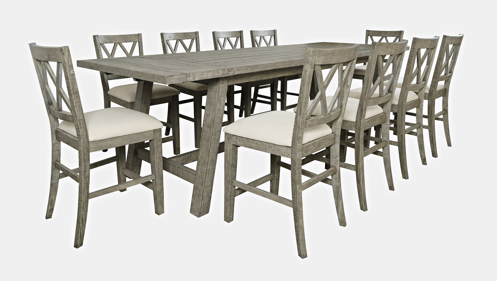 Telluride Driftwood Trestle Counter Dining Table w/ 10 Stools - Ornate Home