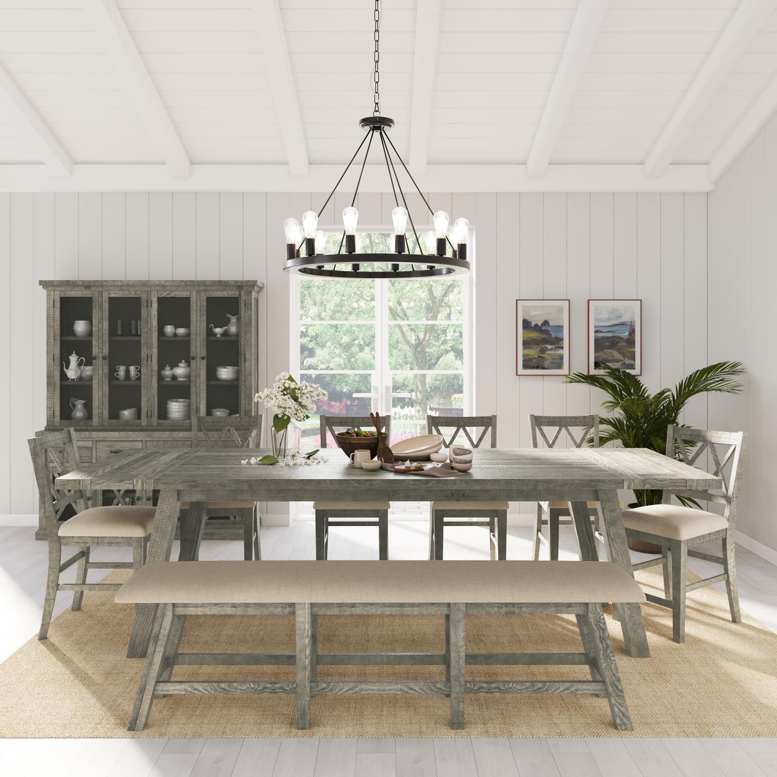 Telluride Driftwood Trestle Counter Dining Table w/ 4 Stools - Ornate Home