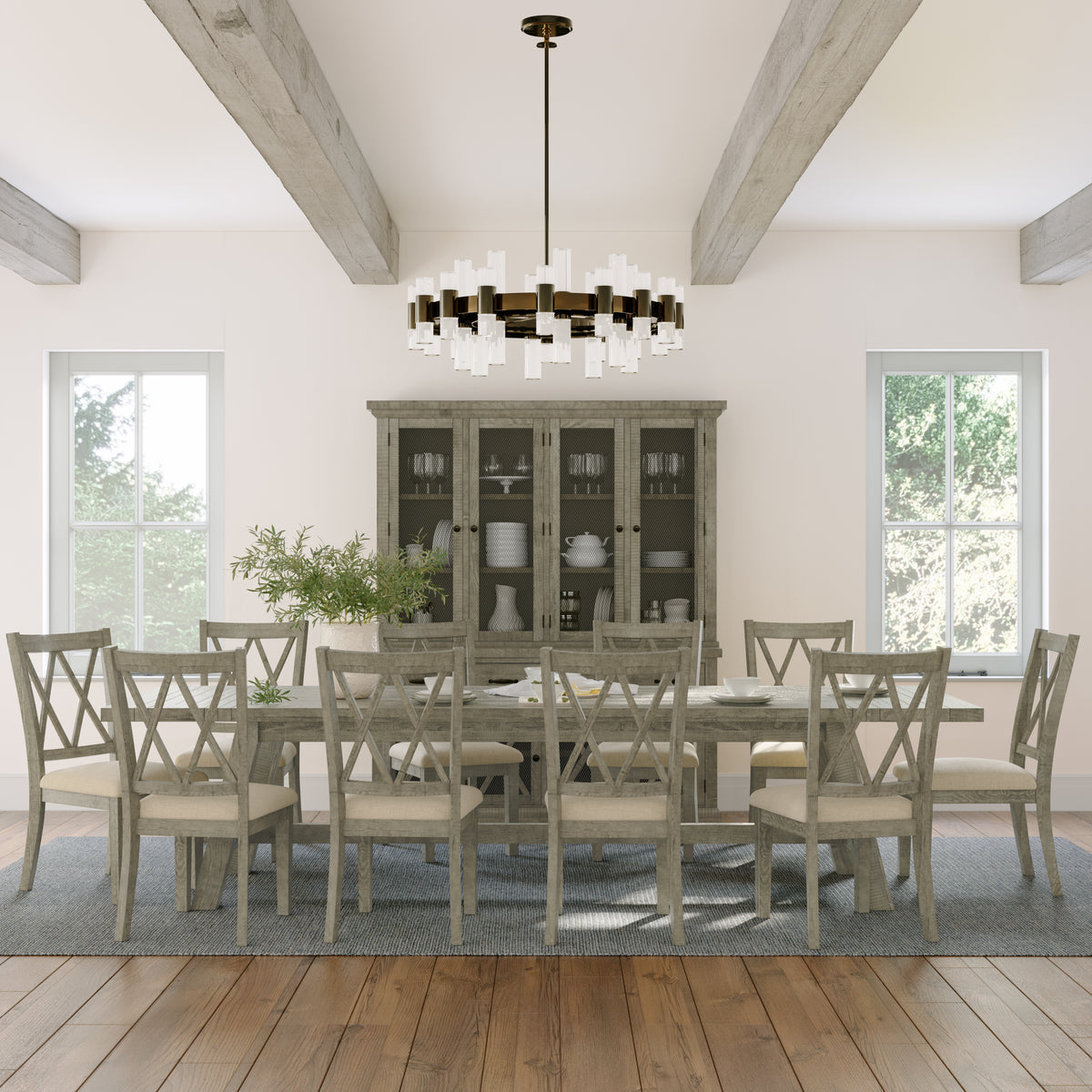 Telluride Driftwood Trestle Dining Table w/ 10 Chairs - Ornate Home