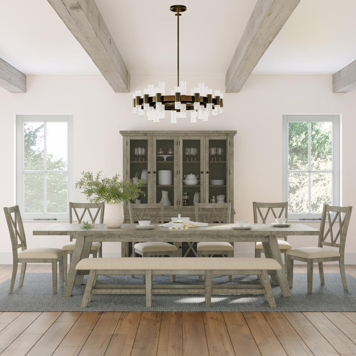 Telluride Driftwood Trestle Dining Table w/ 4 Chairs - Ornate Home