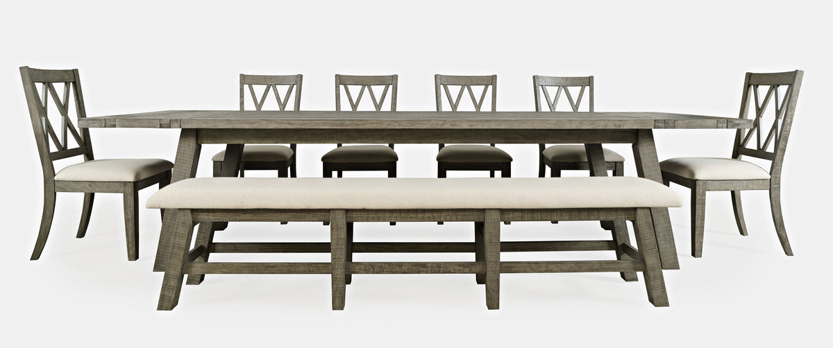 Telluride Driftwood Trestle Dining Table w/ 6 Chairs, Bench - Ornate Home