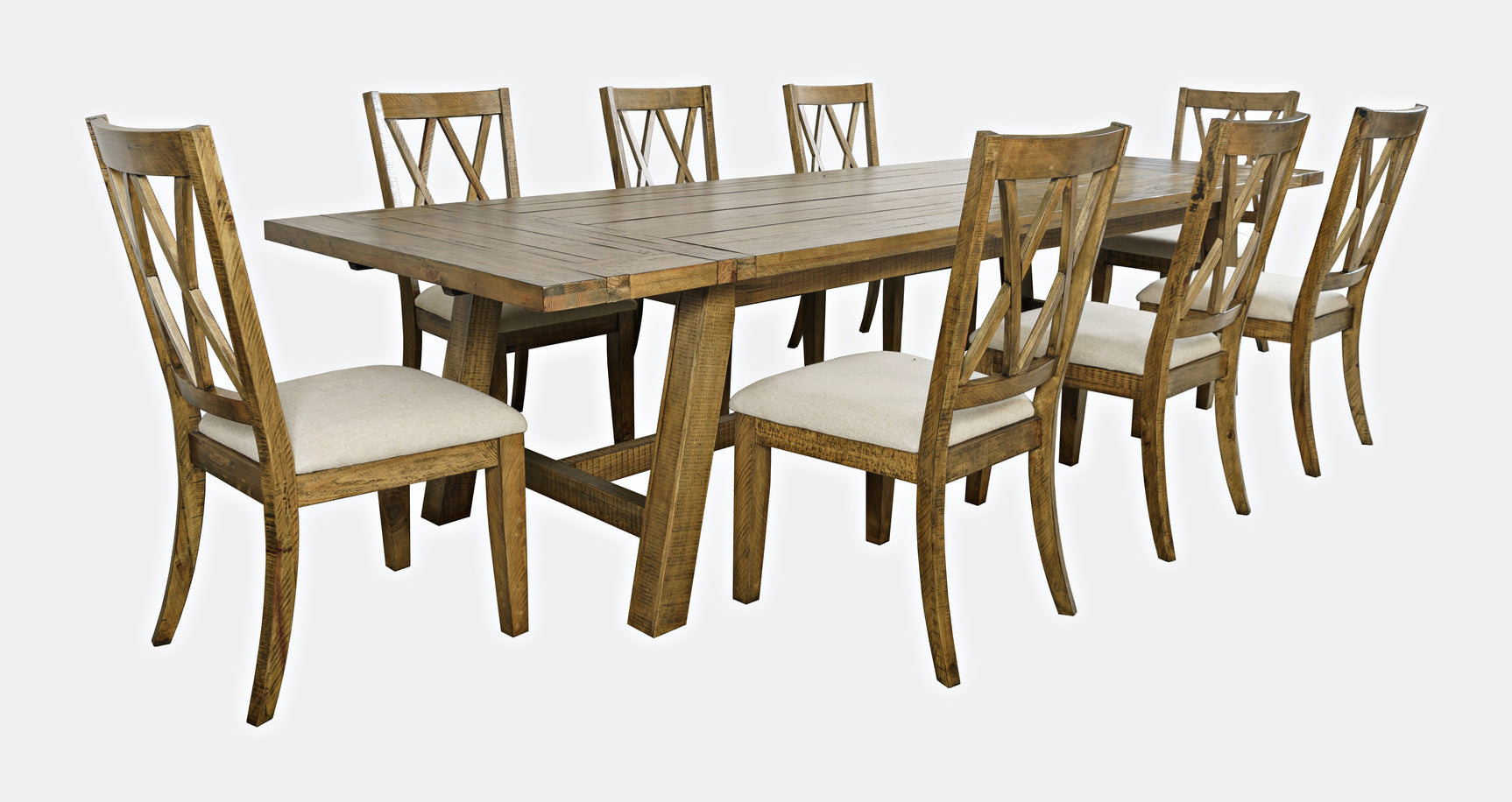 Telluride Gold Trestle Dining Table w/ 8 Chairs - Ornate Home