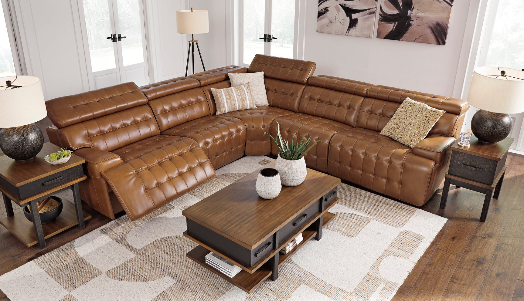 Temmpton Chocolate 5-Piece Power Reclining Sectional - Ornate Home