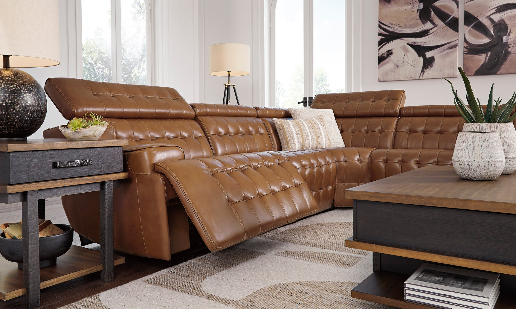 Temmpton Chocolate 5-Piece Power Reclining Sectional - Ornate Home