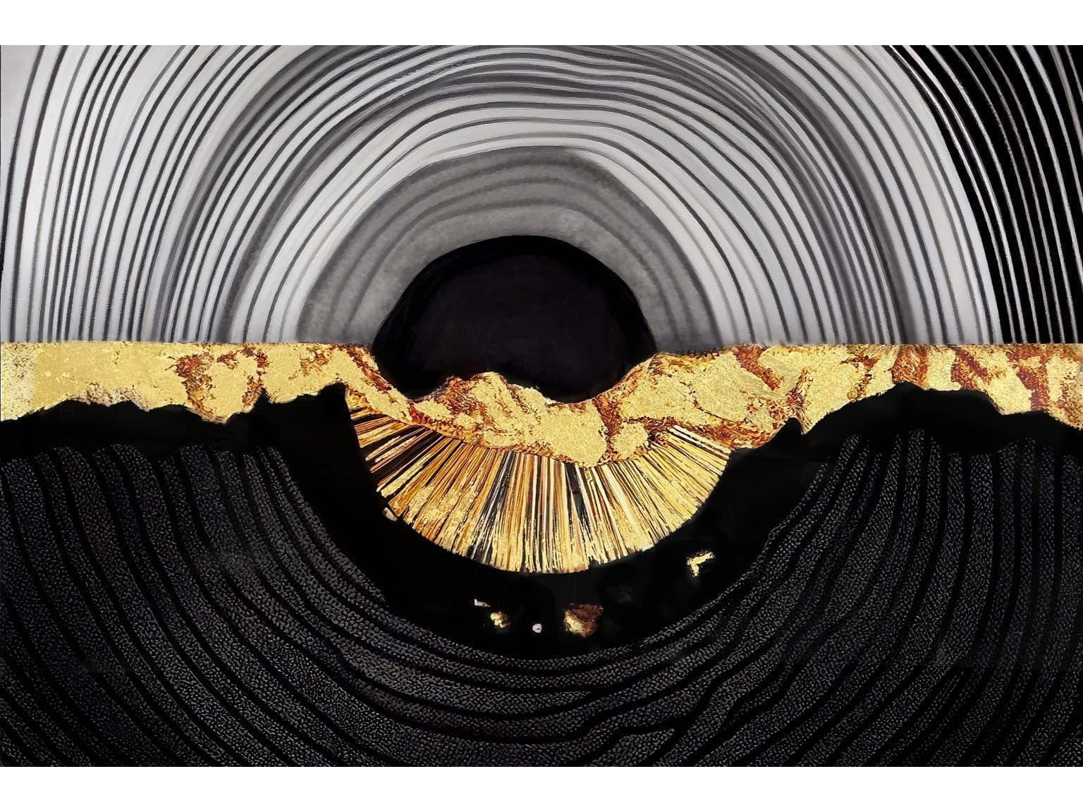 Tempered Glass w/ Foil – Abstractl Gold Circle Wall Art - Ornate Home