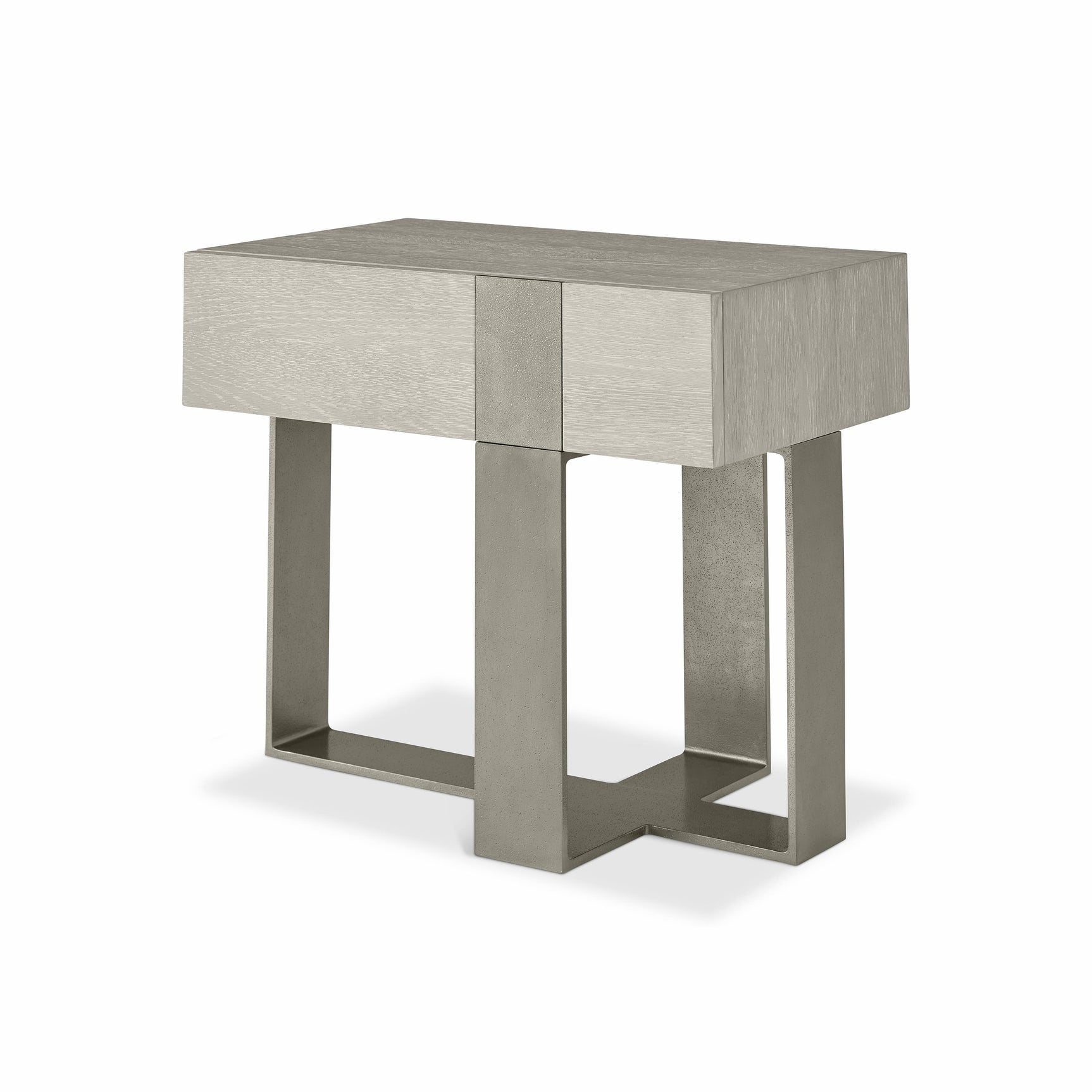 Tempo Satin Nickel/Larza Nightstand with Metal Base - Ornate Home