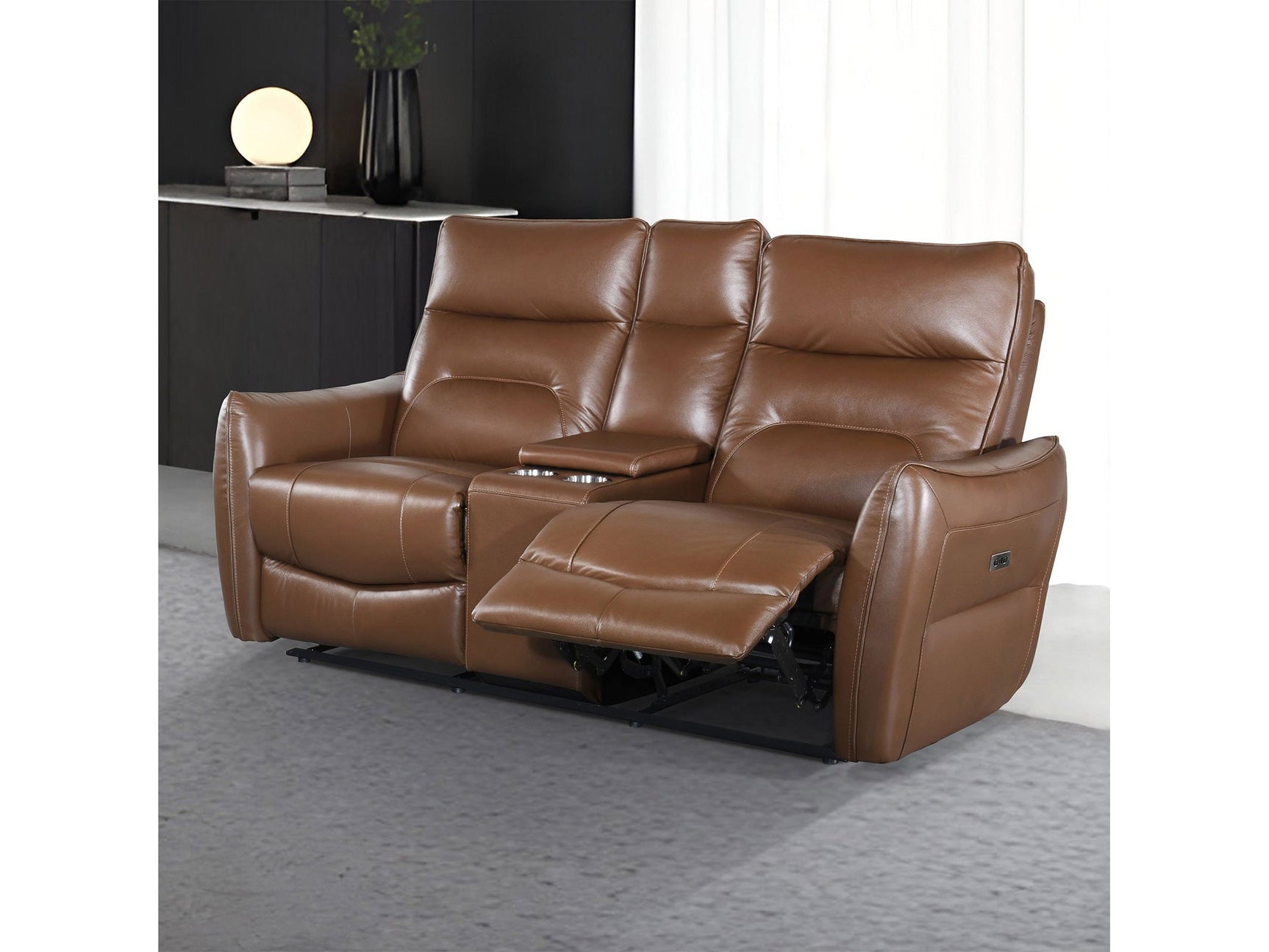 Terentius Caramel Brown Leather Match Reclining Loveseat - Ornate Home