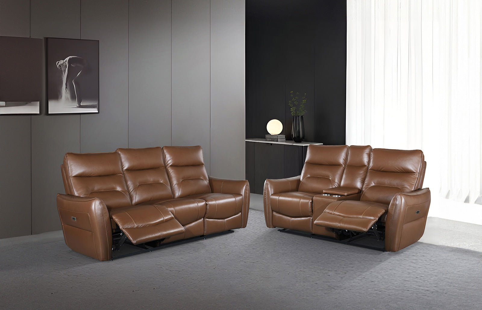Terentius Caramel Brown Leather Match Reclining Loveseat - Ornate Home