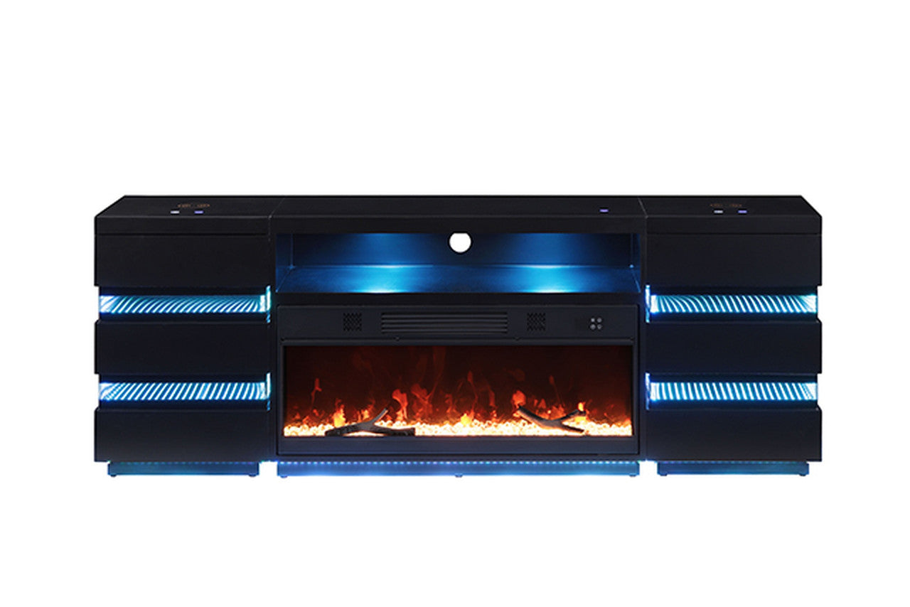 Terni Black TV Stand w/ Fireplace - Ornate Home