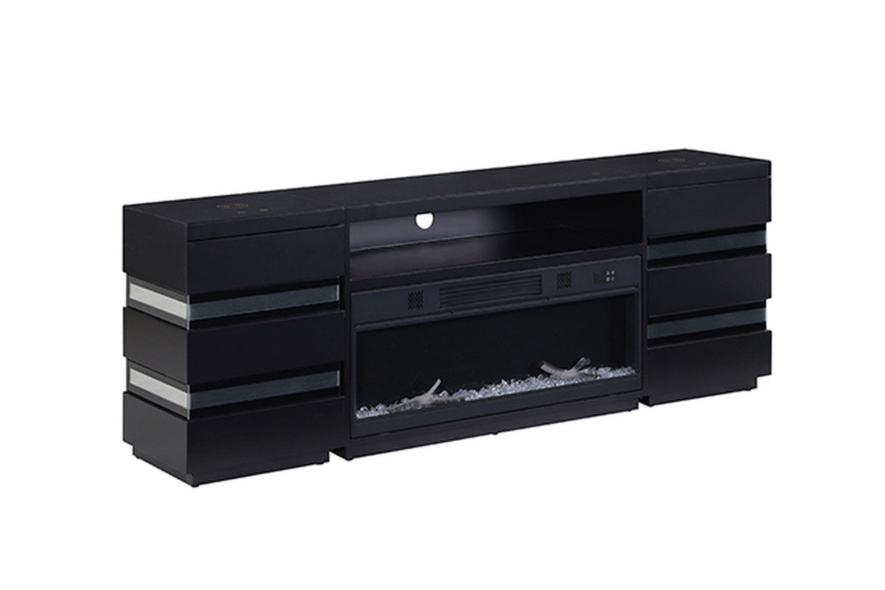 Terni Black TV Stand w/ Fireplace - Ornate Home