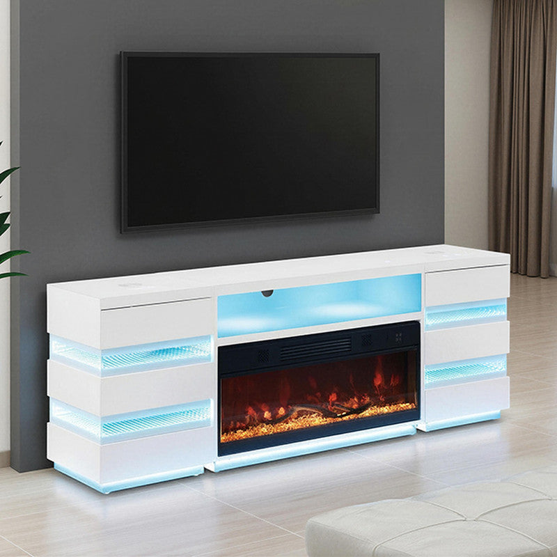 Terni White TV Stand w/ Fireplace & 2 Side Tables - Ornate Home