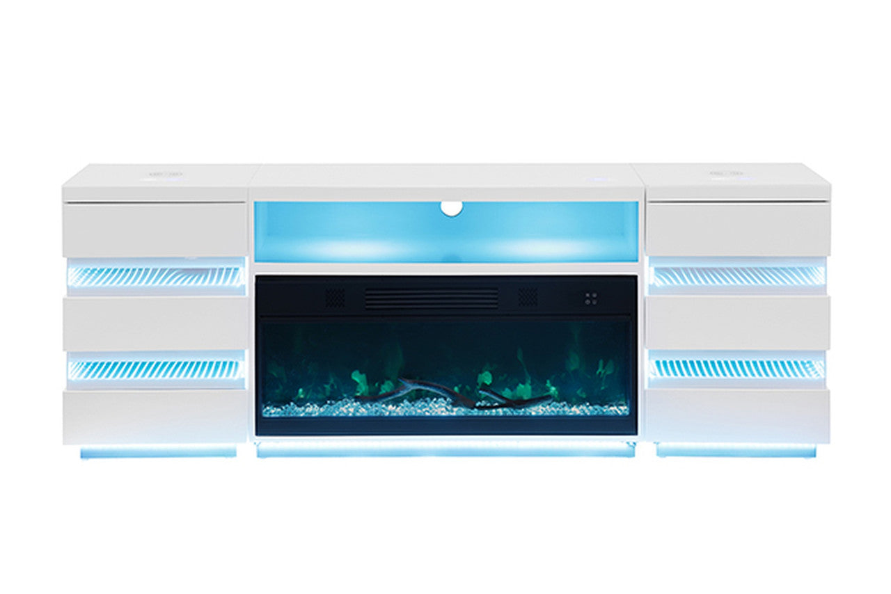 Terni White TV Stand w/ Fireplace - Ornate Home