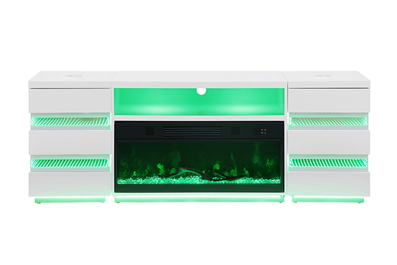 Terni White TV Stand w/ Fireplace - Ornate Home