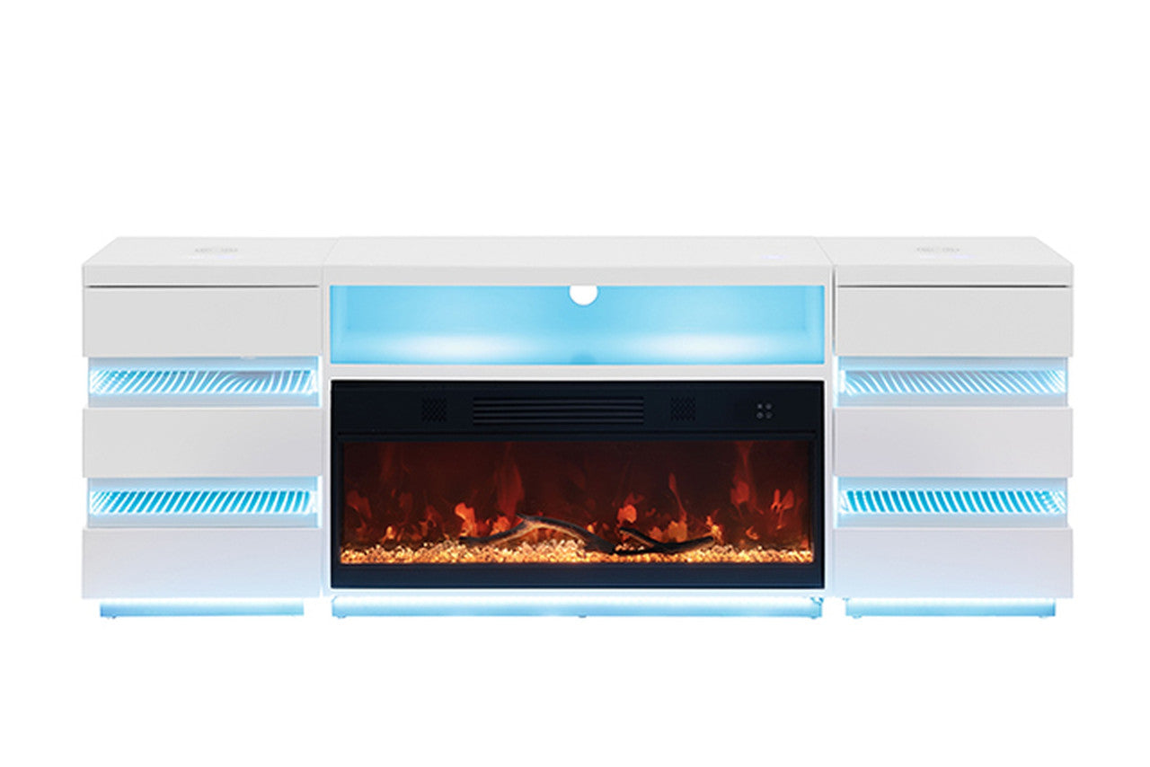 Terni White TV Stand w/ Fireplace - Ornate Home