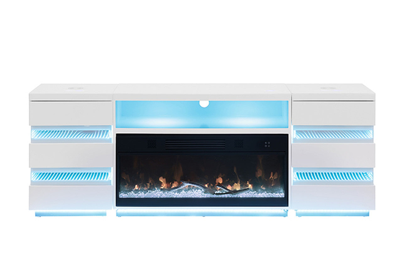 Terni White TV Stand w/ Fireplace - Ornate Home