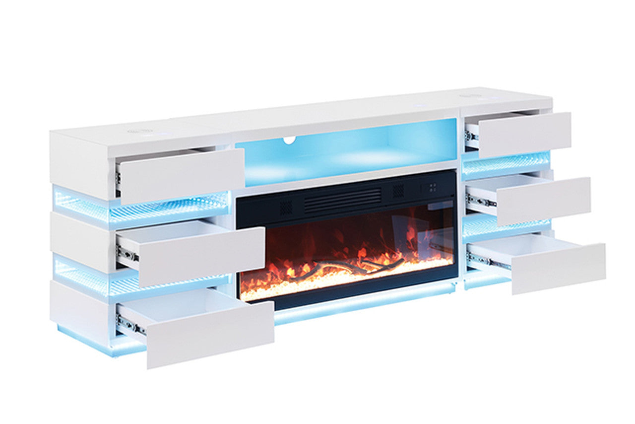 Terni White TV Stand w/ Fireplace - Ornate Home