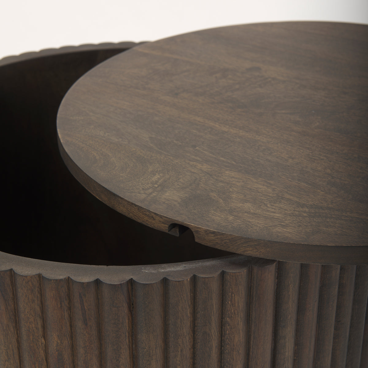 Terra Dark Brown Wood Fluted Round Side Table - Ornate Home